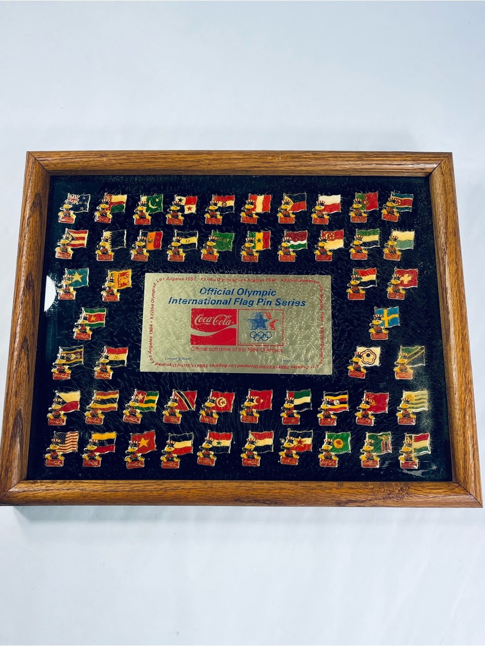 Vintage Official 1984 Olympic International Flag Pin Series Display - Coca-Cola